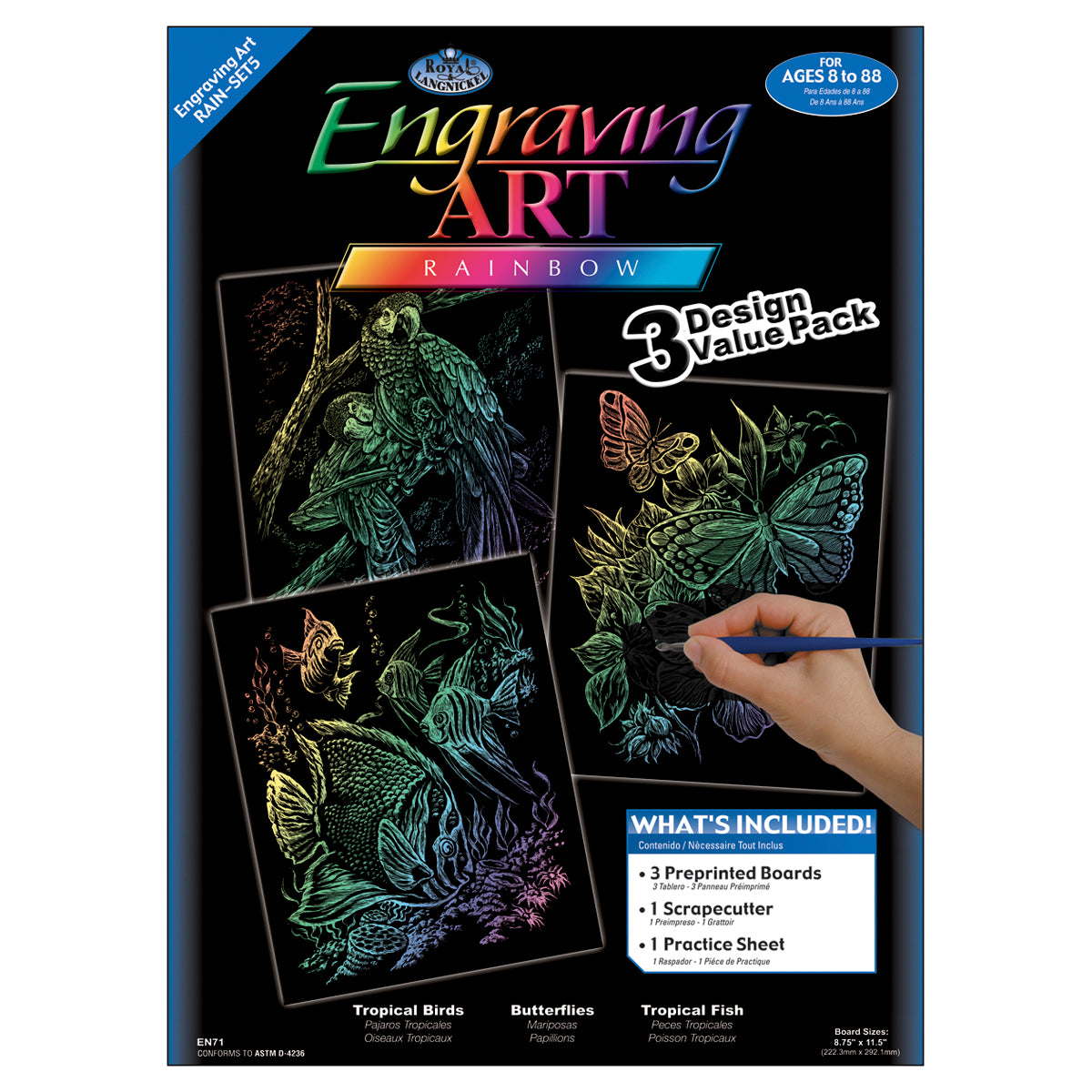 Foil Engraving Art Kit Value Pack 8.75"X11.5" Rainbow - Fish, Butterflies & Birds