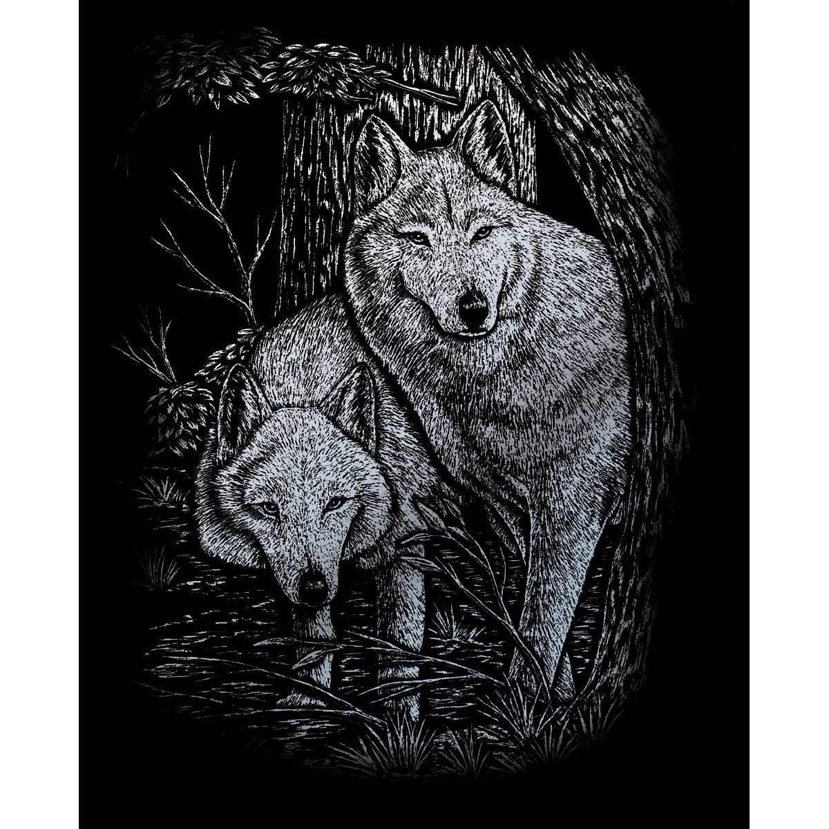 Silver Foil Engraving Art Kit 8"X10" Wolves In The Trees