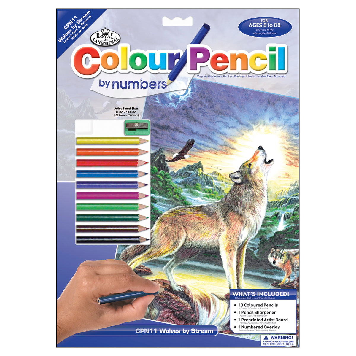Color Pencil By Number Kit 8.75"X11.75" Wolf At Night