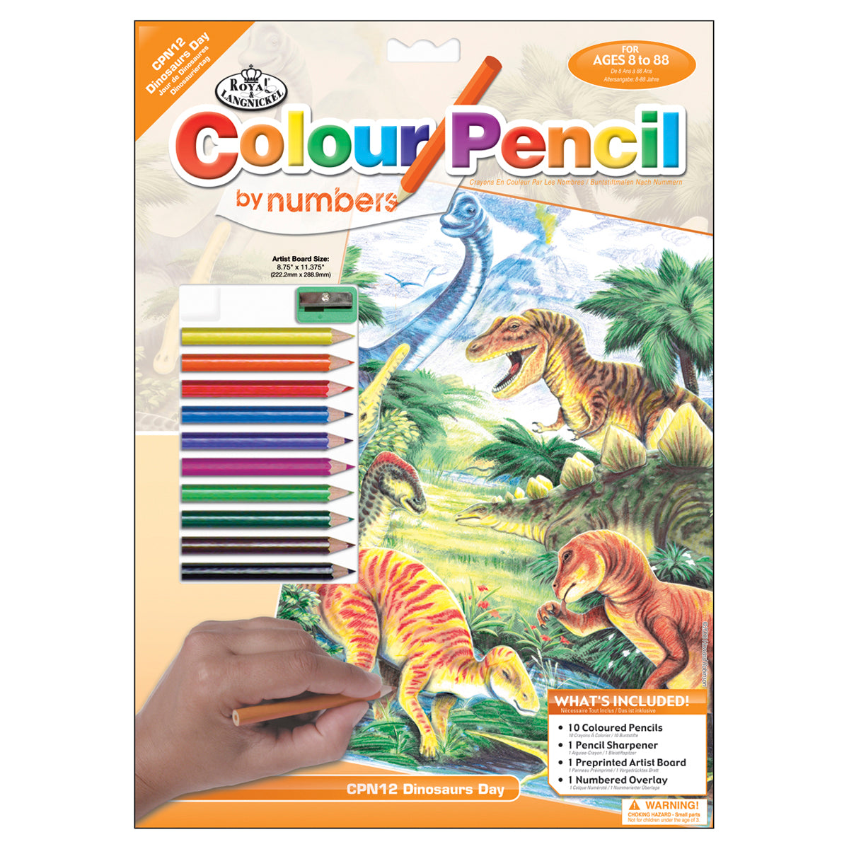 Color Pencil By Number Kit 8.75"X11.75" Dinosaur Fun