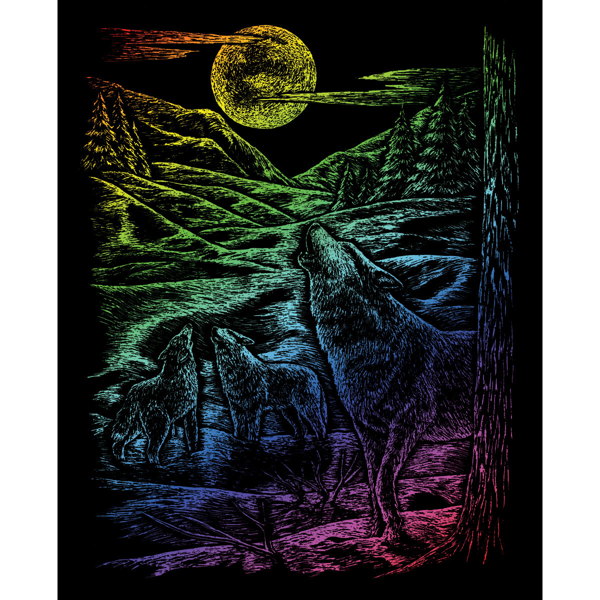 Rainbow Foil Engraving Art Kit 8"X10" Howling Wolves