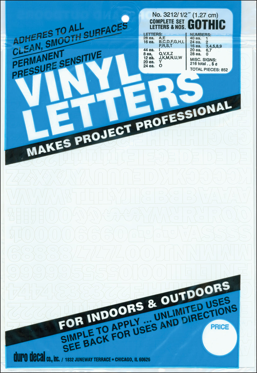 Permanent Adhesive Vinyl Letters & Numbers .5" 852/Pkg White