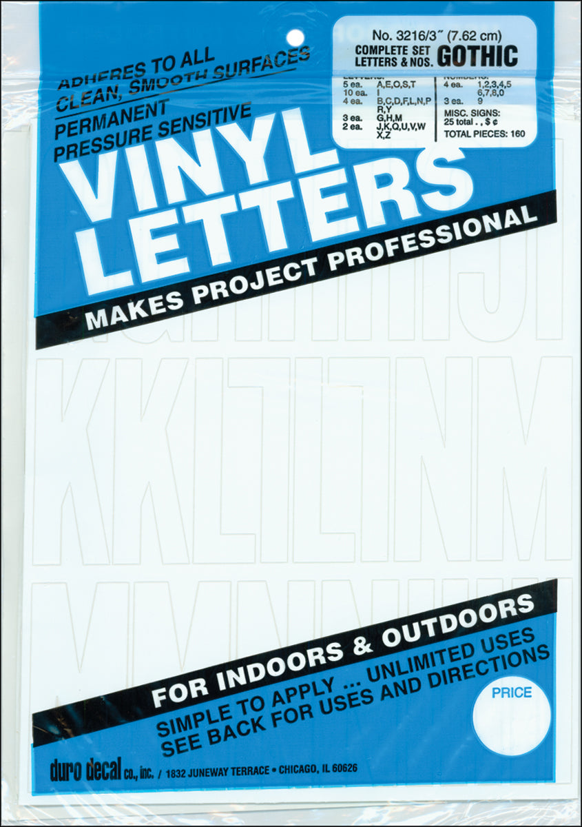Permanent Adhesive Vinyl Letters & Numbers 3" 160/Pkg White