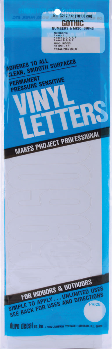 Permanent Adhesive Vinyl Numbers 4" 49/Pkg White