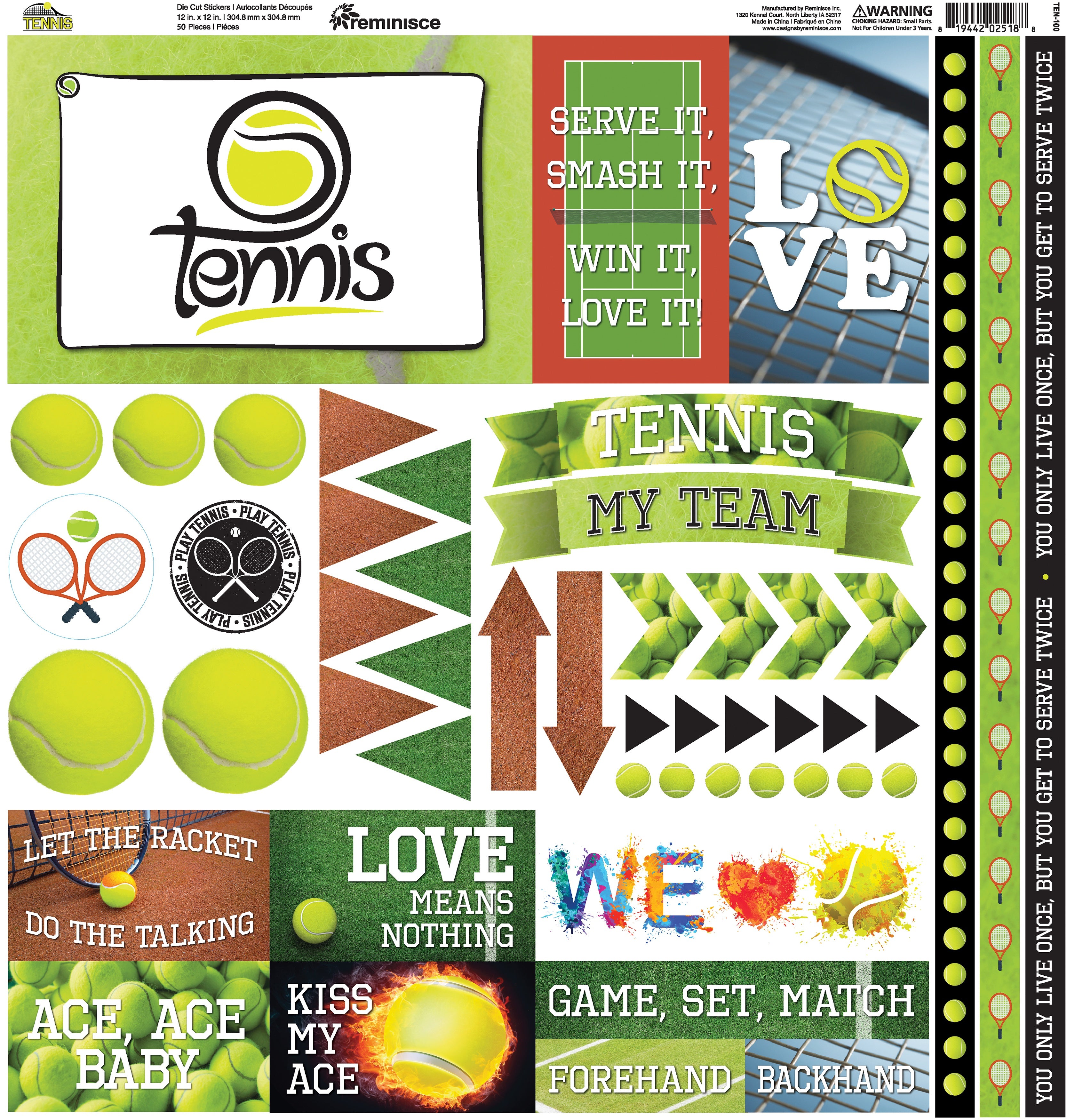 Tennis Elements Stickers 12"X12"  