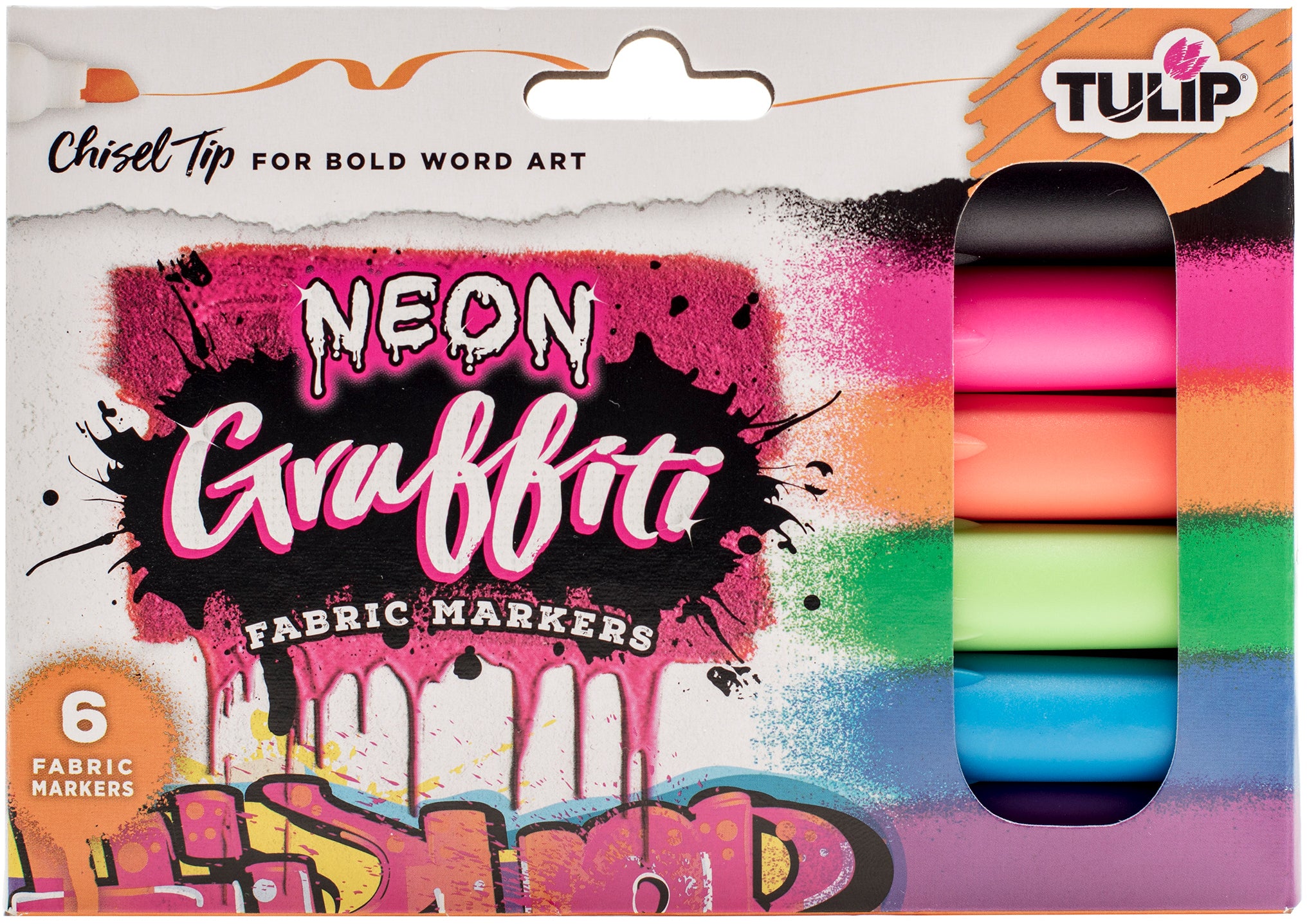 Tulip Graffiti Fabric Markers 6/Pkg Neon - Chisel Tip