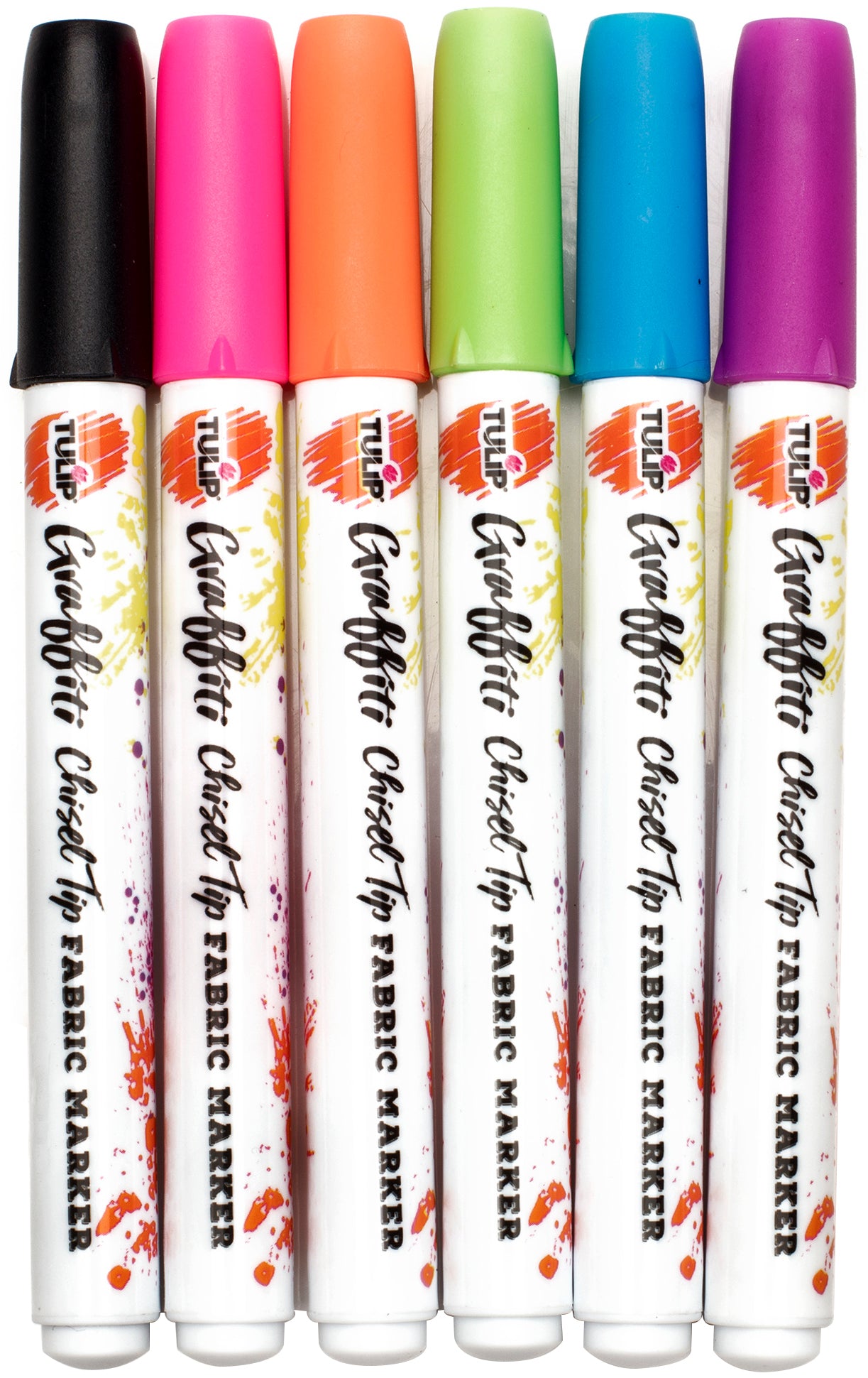 Tulip Graffiti Fabric Markers 6/Pkg Neon - Chisel Tip