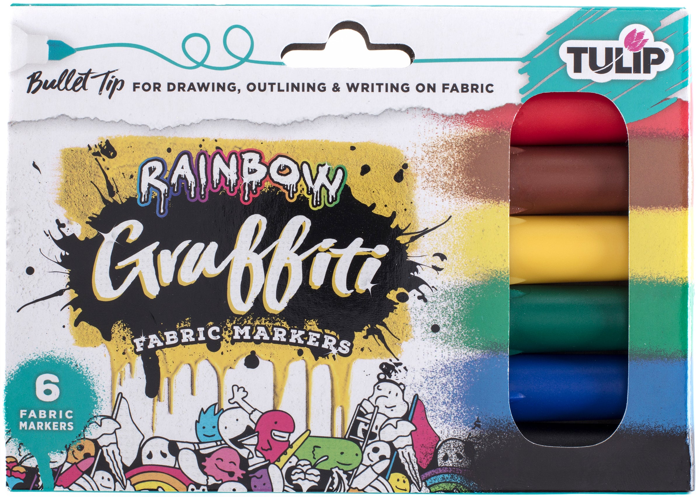 Tulip Graffiti Fabric Markers 6/Pkg Rainbow - Bullet Tip