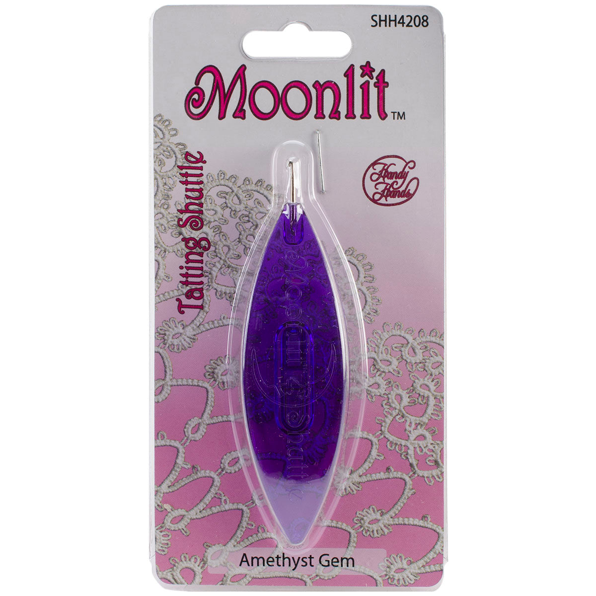 Moonlit Tatting Shuttle W/Hook Amethyst Gem