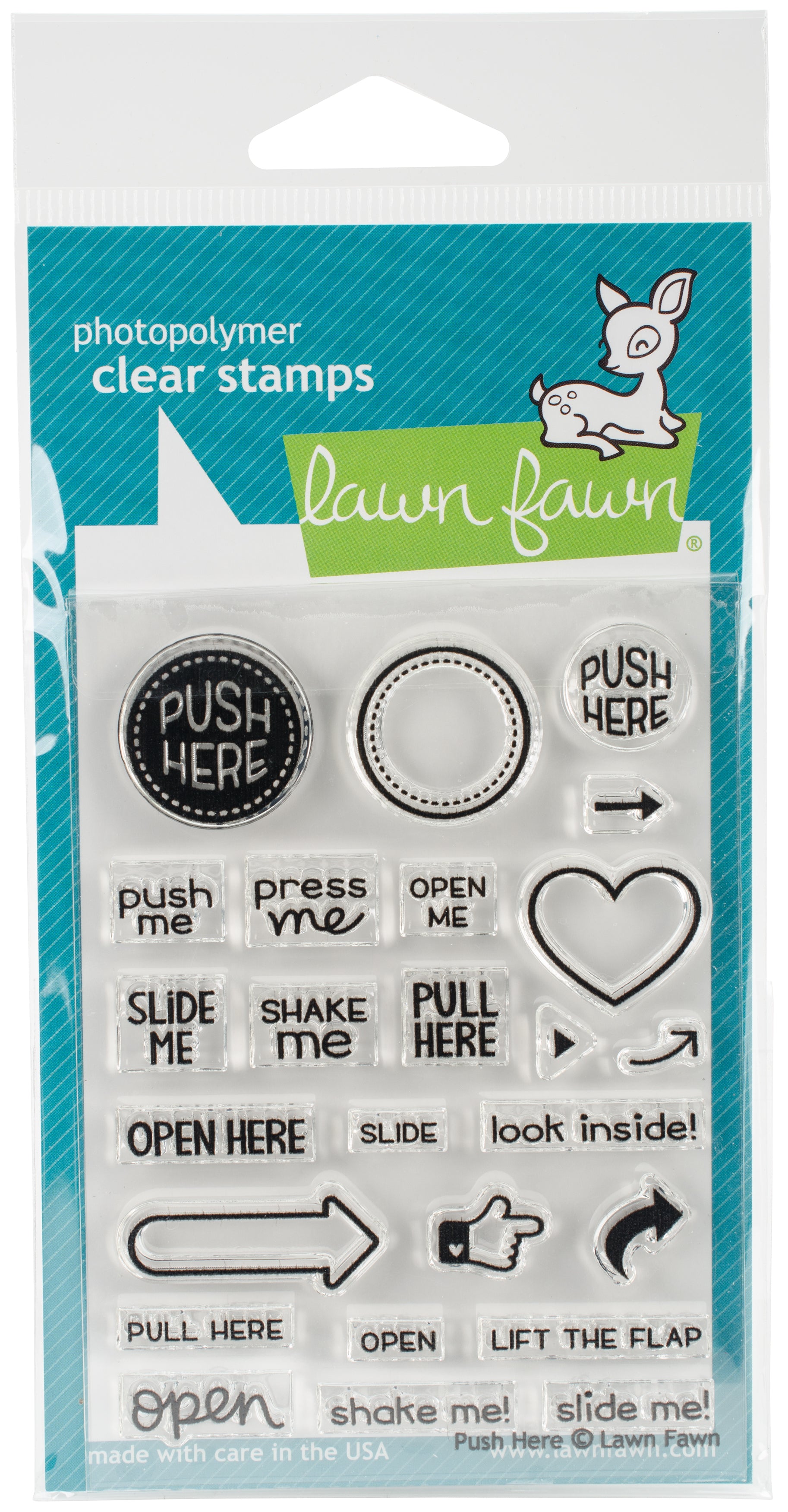 Lawn Fawn Clear Stamps 3"X4" Push Here