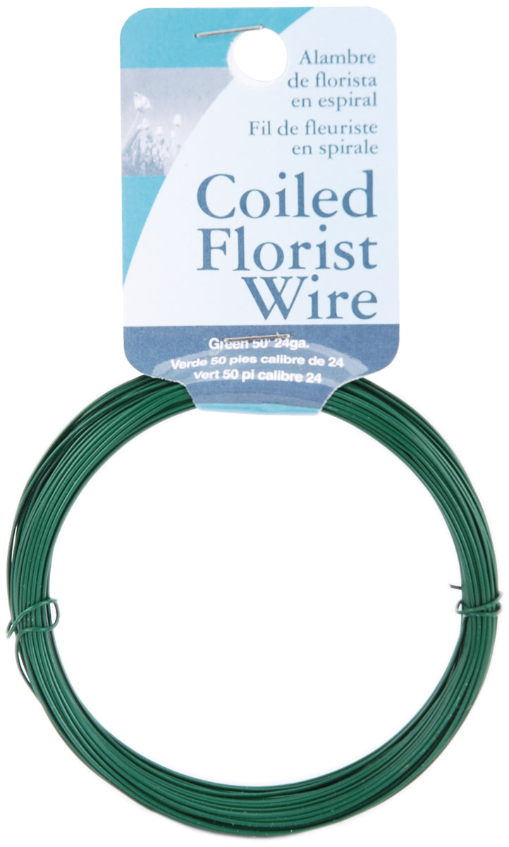 Coiled Florist Wire 24 Gauge 50' Green