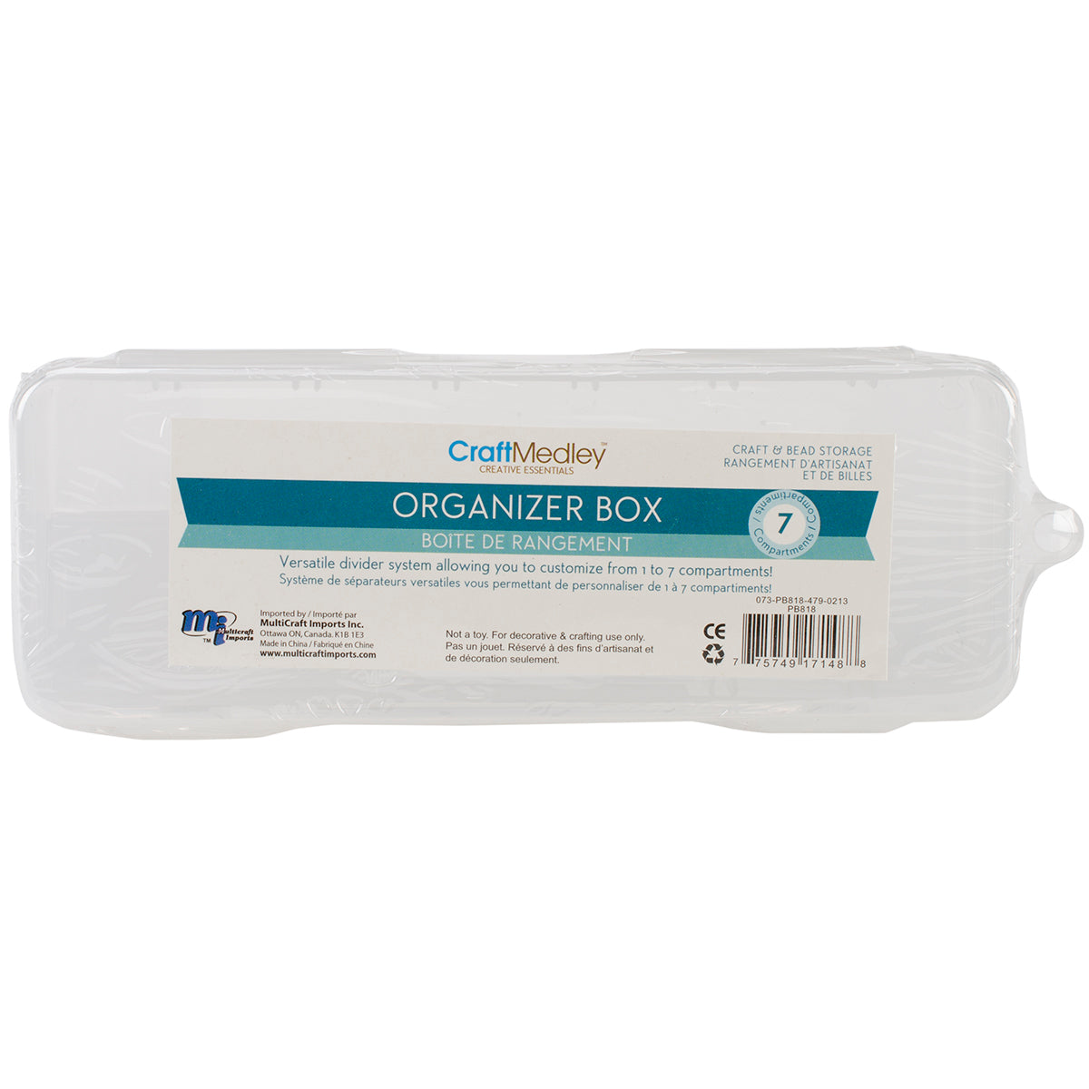 Organizer Box W/Lid & 6 Dividers 6.75"X2.25"X1.1875"