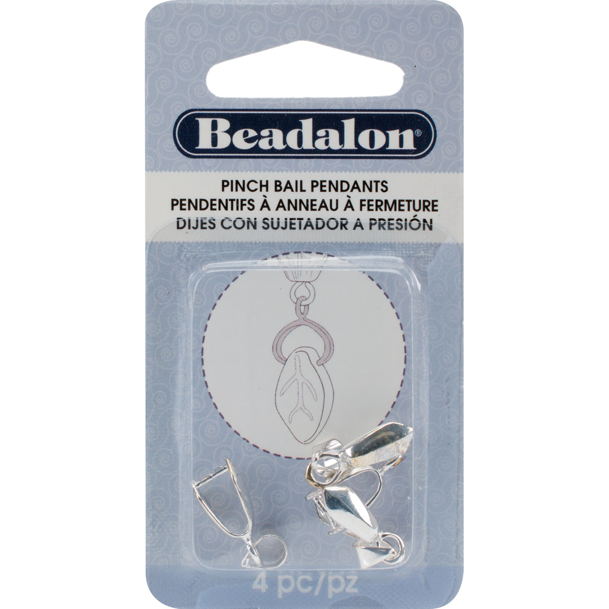 Pendant Pinch Bails 22mm 4/Pkg Silver-Plated