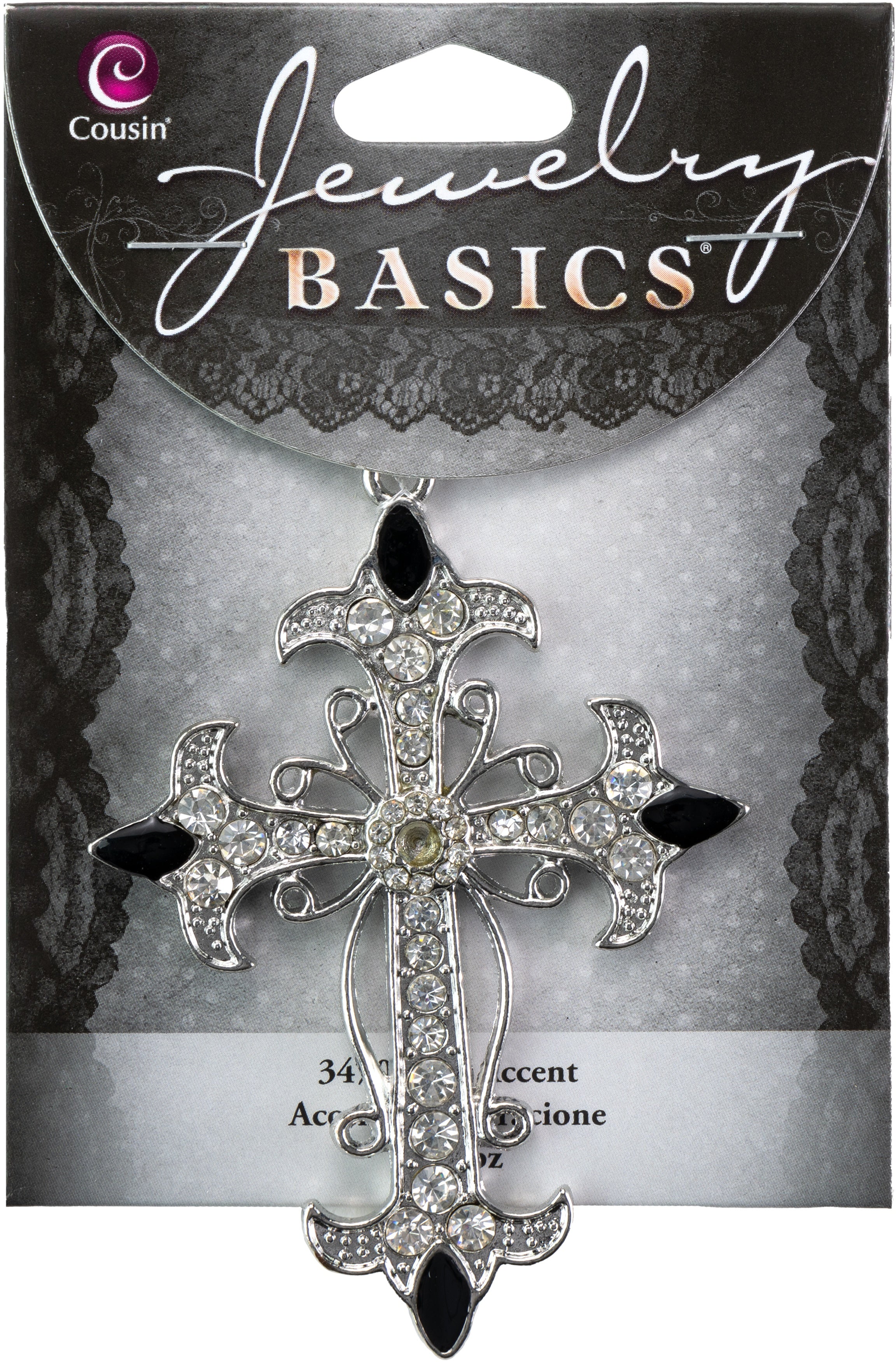 Jewelry Basics Metal Accent 1/Pkg Silver & Clear Cross