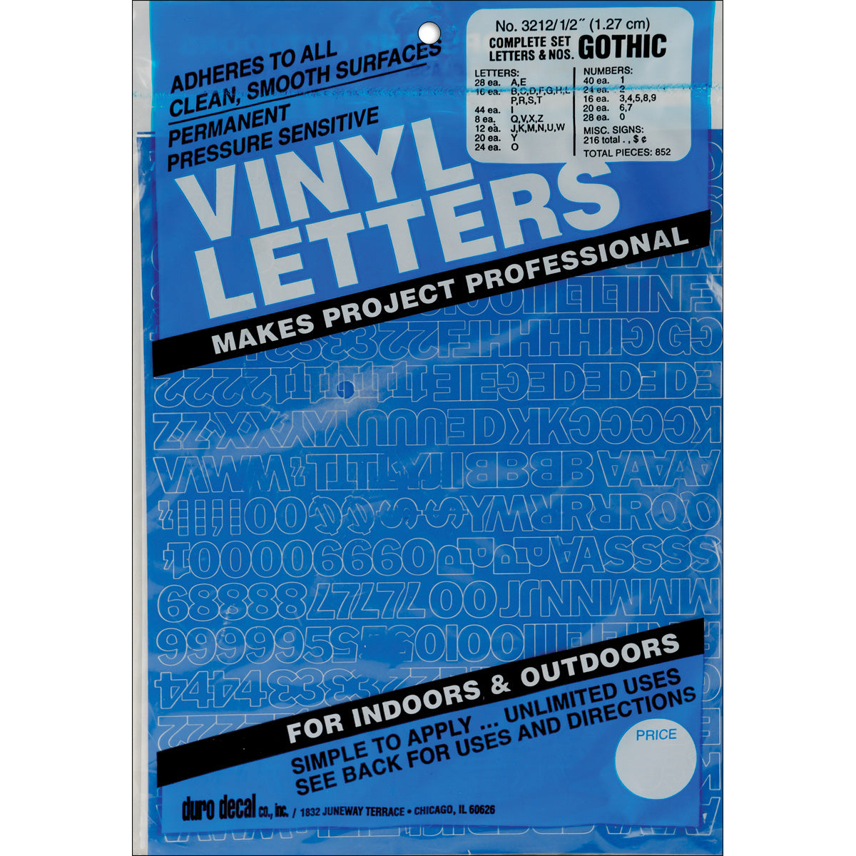 Permanent Adhesive Vinyl Letters & Numbers .5" 852/Pkg Blue