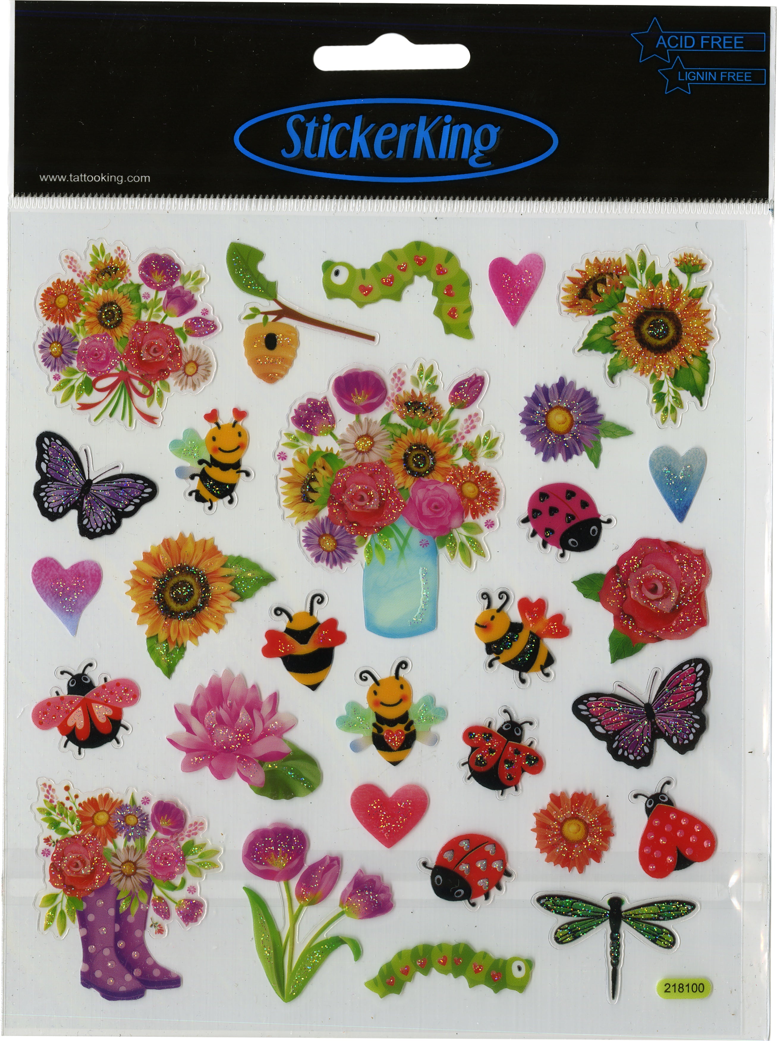 Multicolored Stickers Spring Flowers & Bugs