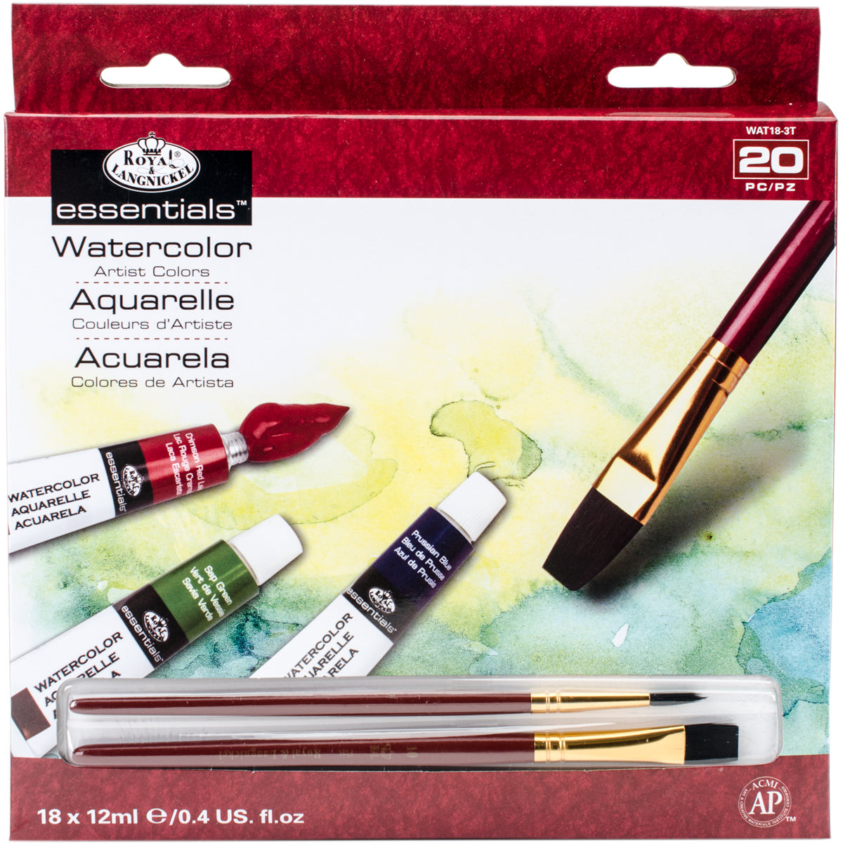 Essentials Watercolor Paints 12ml 18/Pkg Assorted Colors
