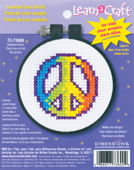 Learn-A-Craft Rainbow Peace Counted Cross Stitch Kit 3" Round 11 Count