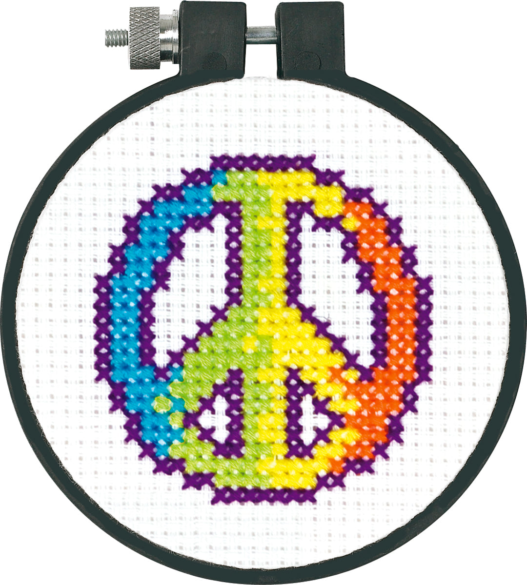 Learn-A-Craft Rainbow Peace Counted Cross Stitch Kit 3" Round 11 Count