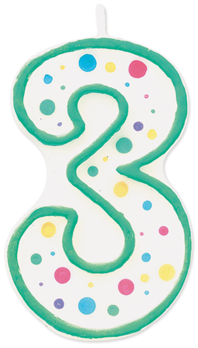 Polka Dot Numeral Candle 3" 1/Pkg #3 Green