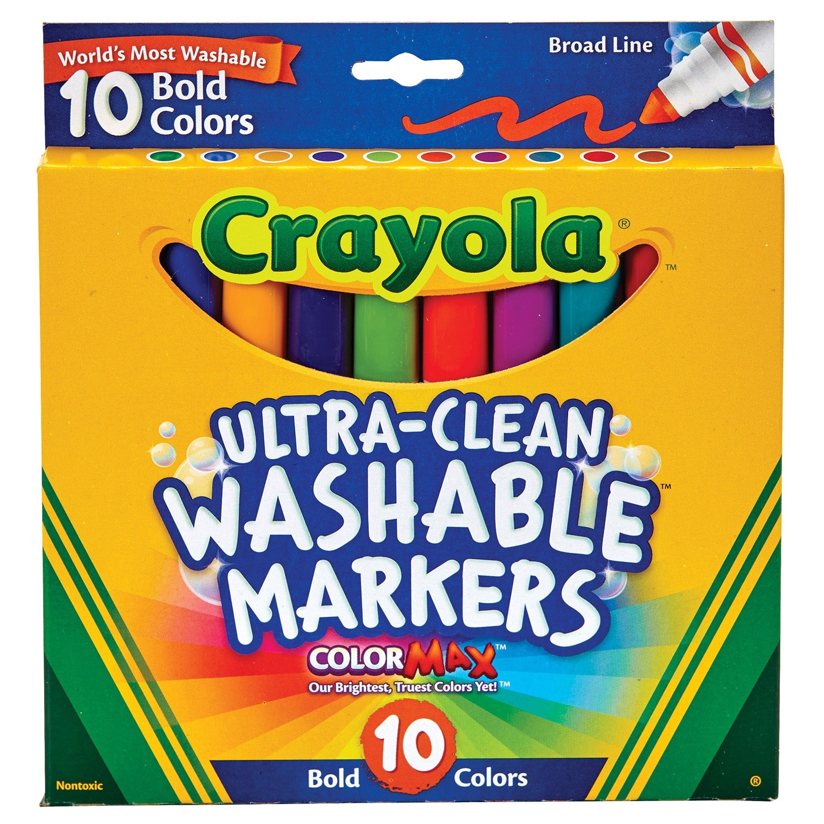 Crayola Ultra-Clean Color Max Broad Line Washable Markers Bold Colors 10/Pkg