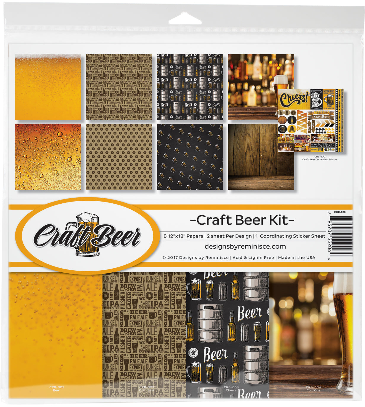 Reminisce Collection Kit 12"X12" Craft Beer, 8 Papers & Stickers