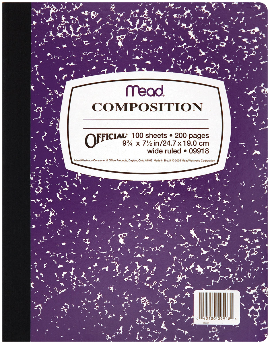 Mead Composition Wide Ruled Notebook 9.75"X7.5" 100 Sheets