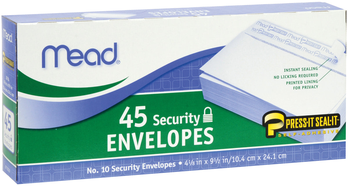 Mead Boxed Peel & Stick Envelopes 4.125"X9.5" 45/Pkg Security #10