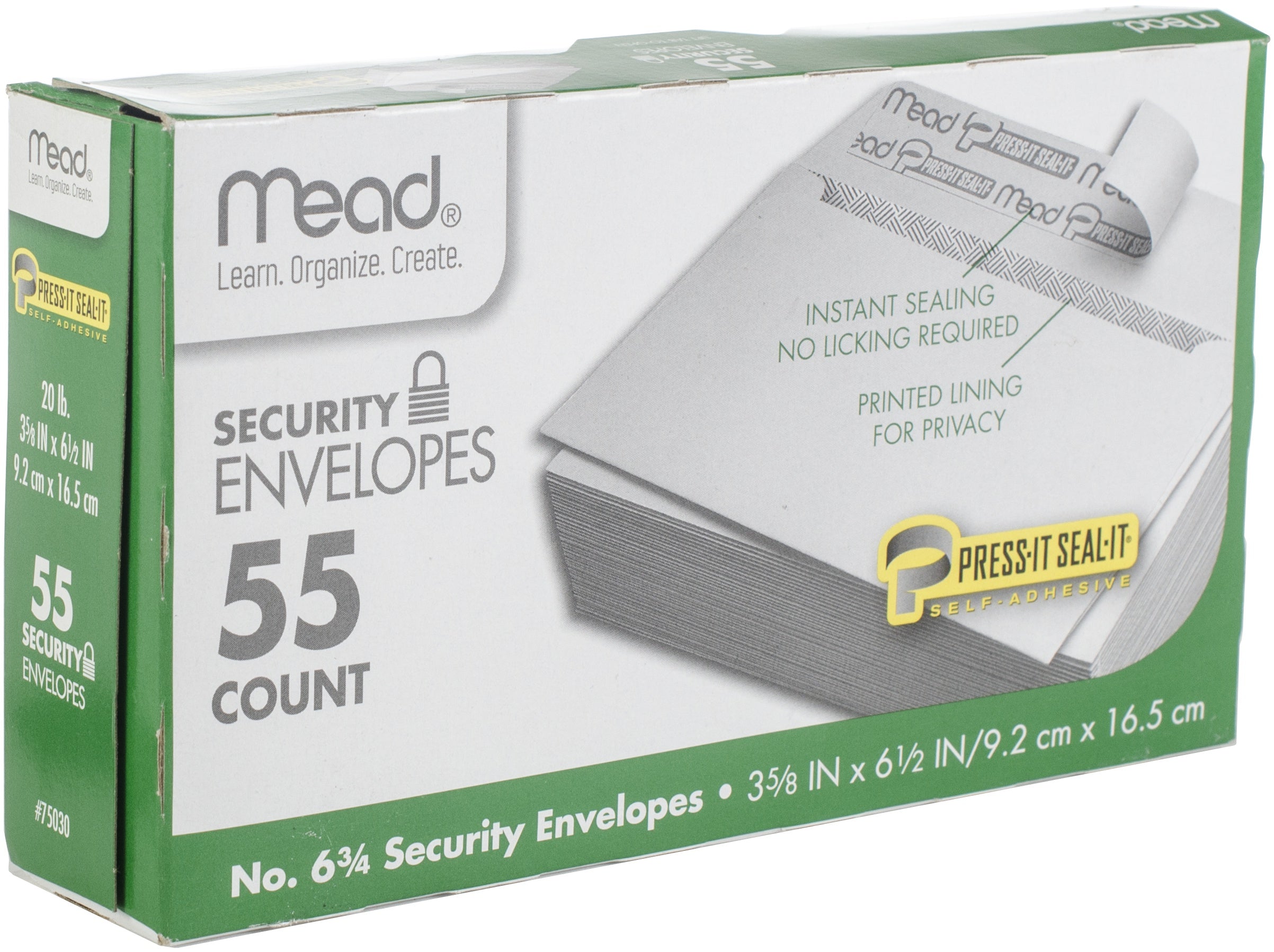 Mead Boxed Peel & Stick Envelopes 3.625"X6.5" 55/Pkg Security #6