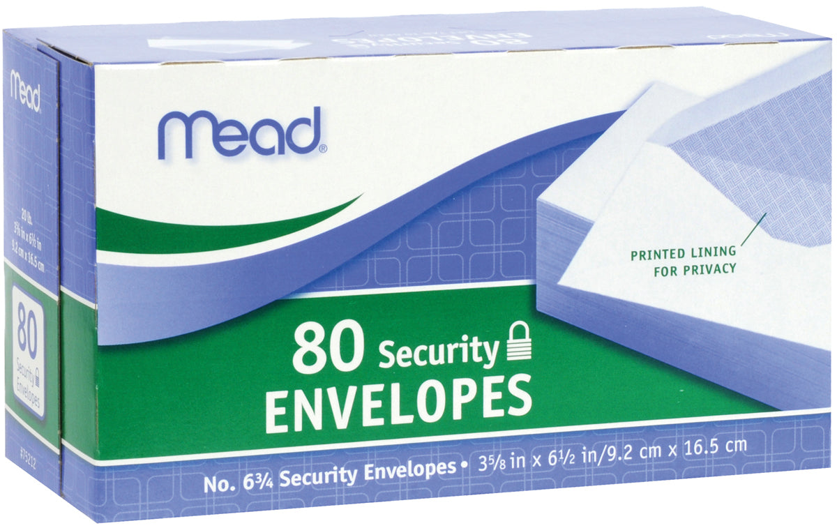 Mead Boxed Envelopes 3.625"X6.5" 80/Pkg Security #6
