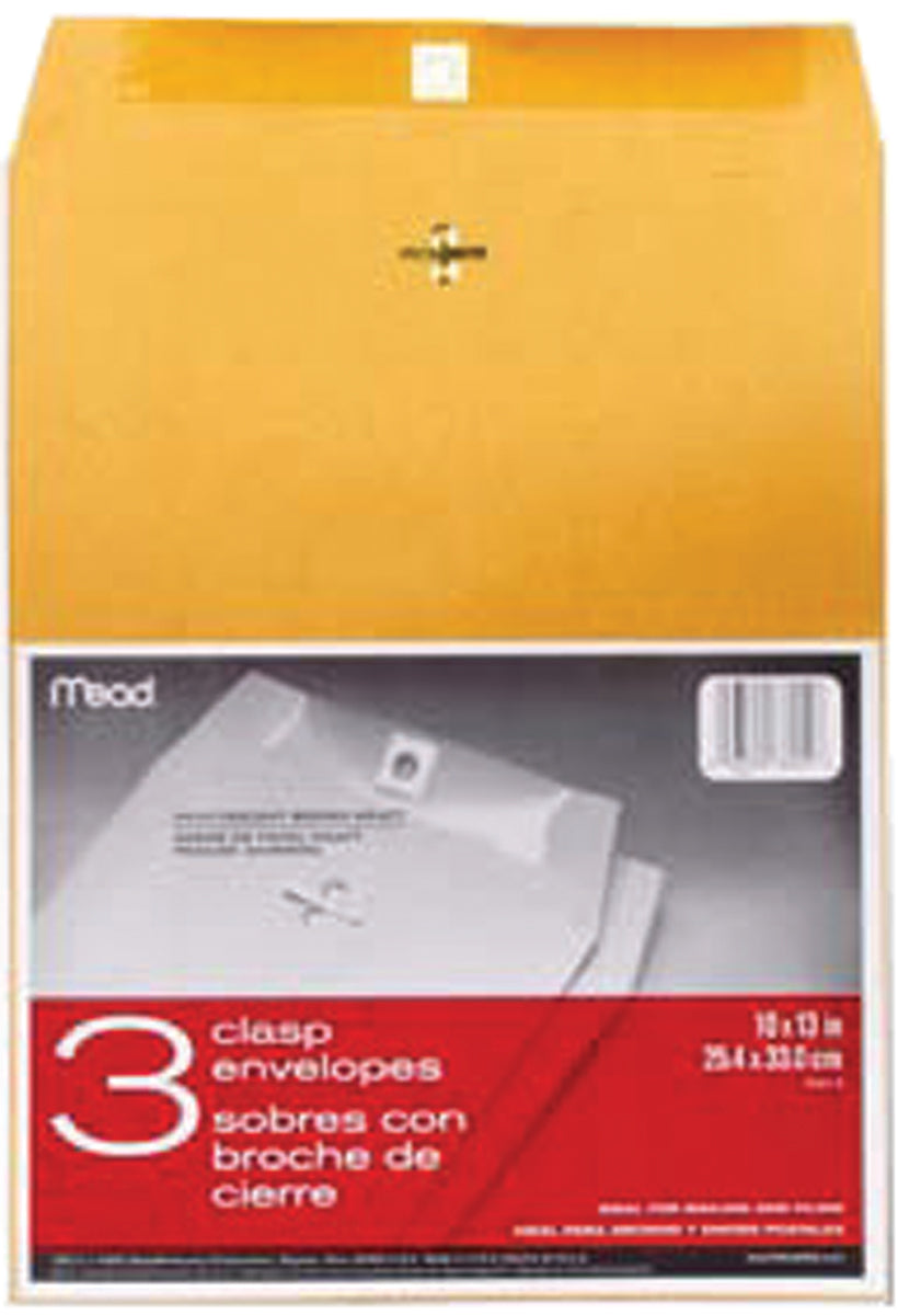 Mead Clasp Envelopes 10"X13" 3/Pkg Heavy Kraft