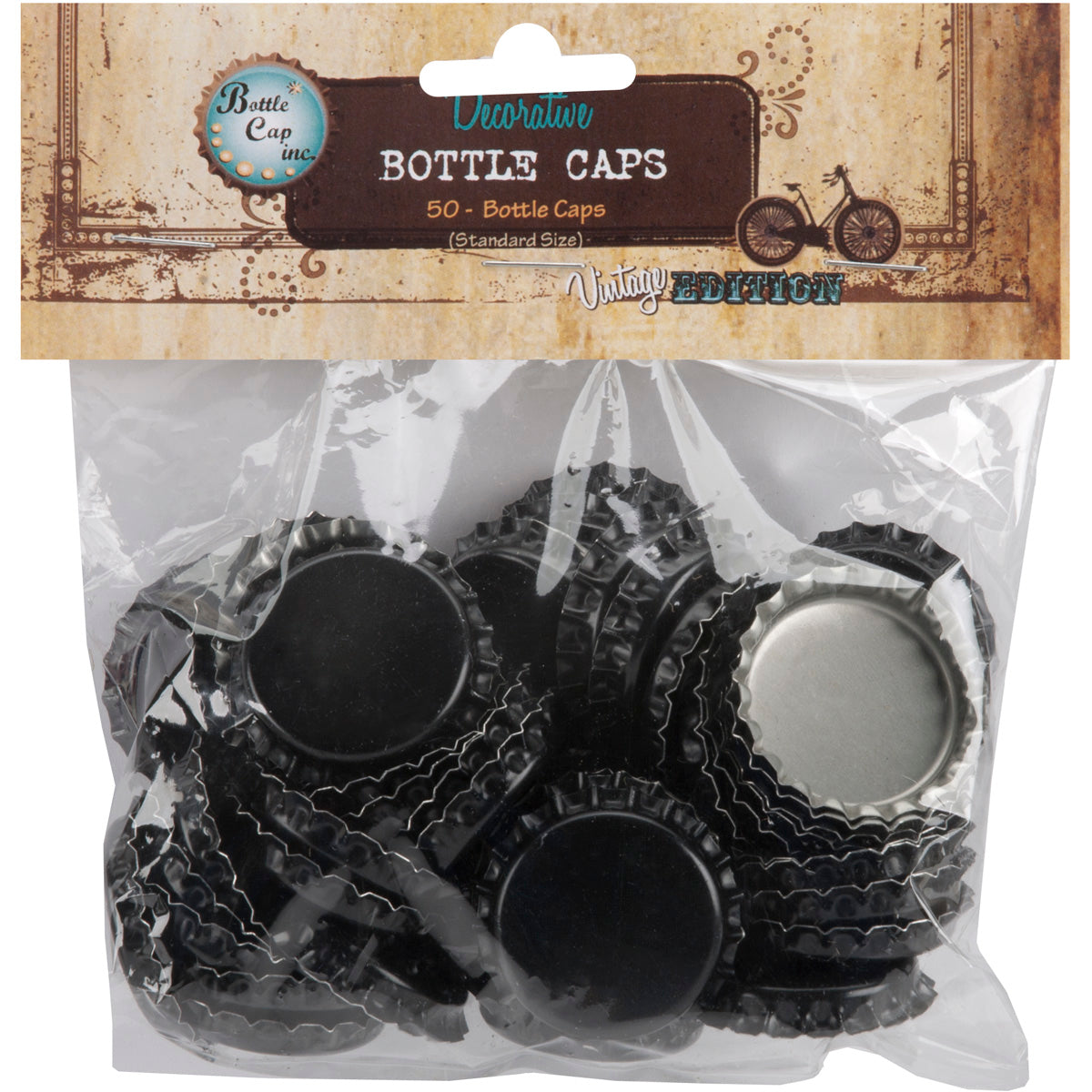 Bottle Cap Inc Vintage Standard Bottle Caps 1" 50/Pkg Black
