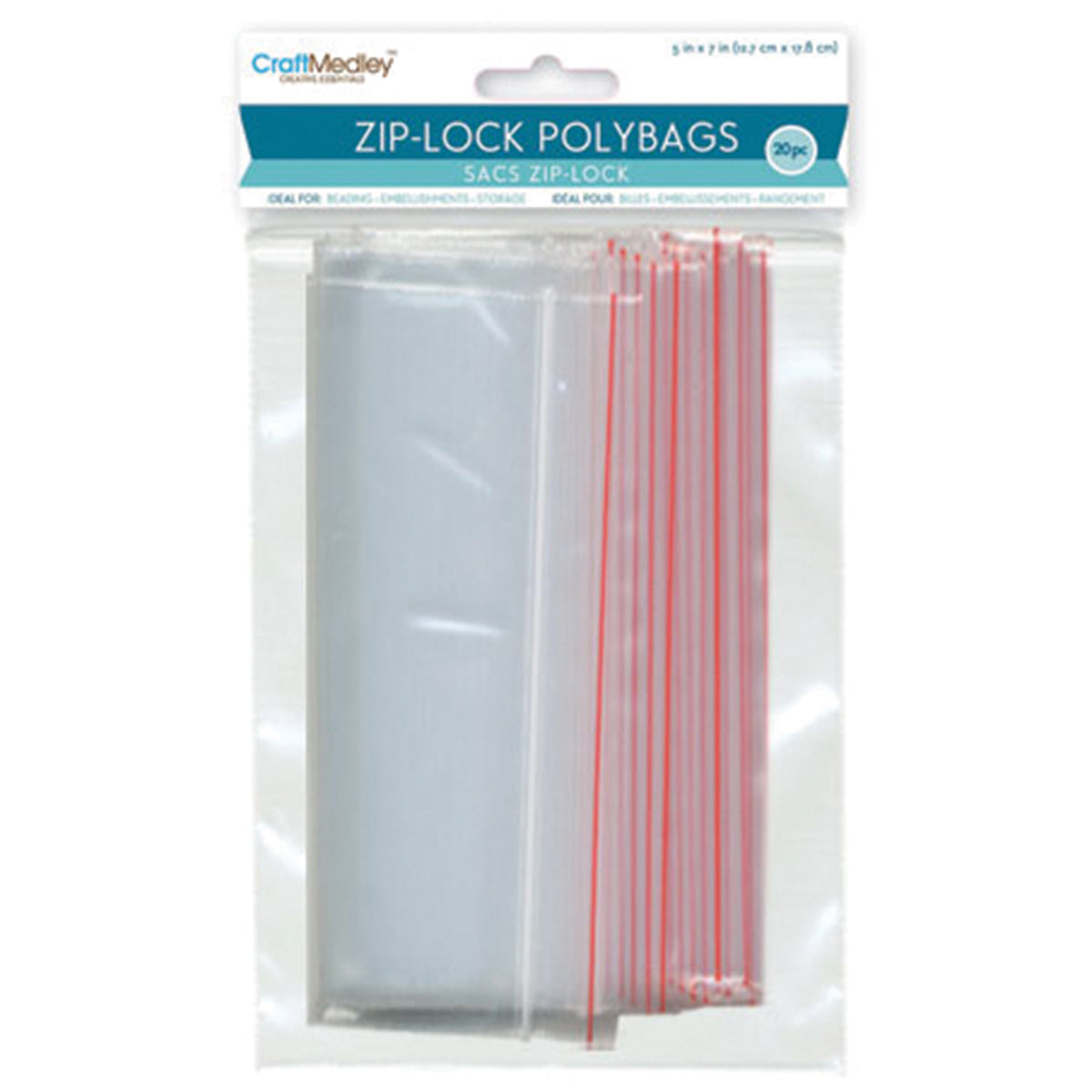 Ziplock Polybags 20/Pkg 5"X7" Clear