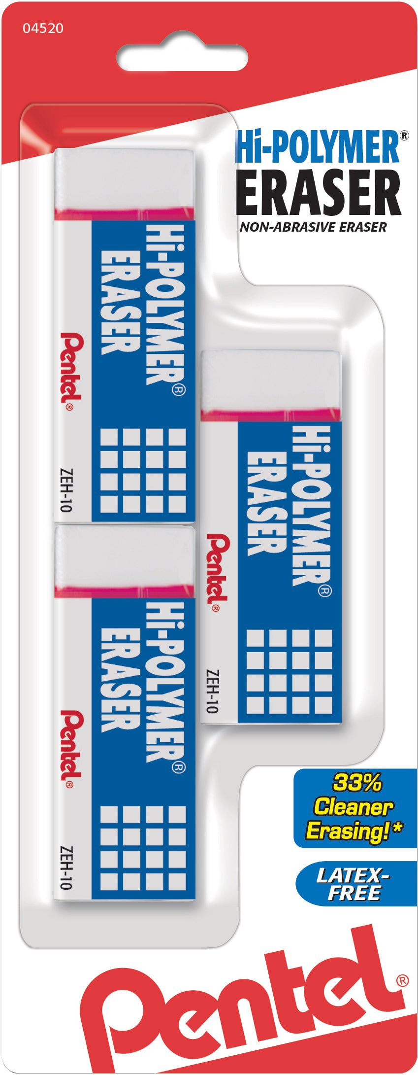 Pentel® Hi-Polymer Block Eraser, White, 3/Pack