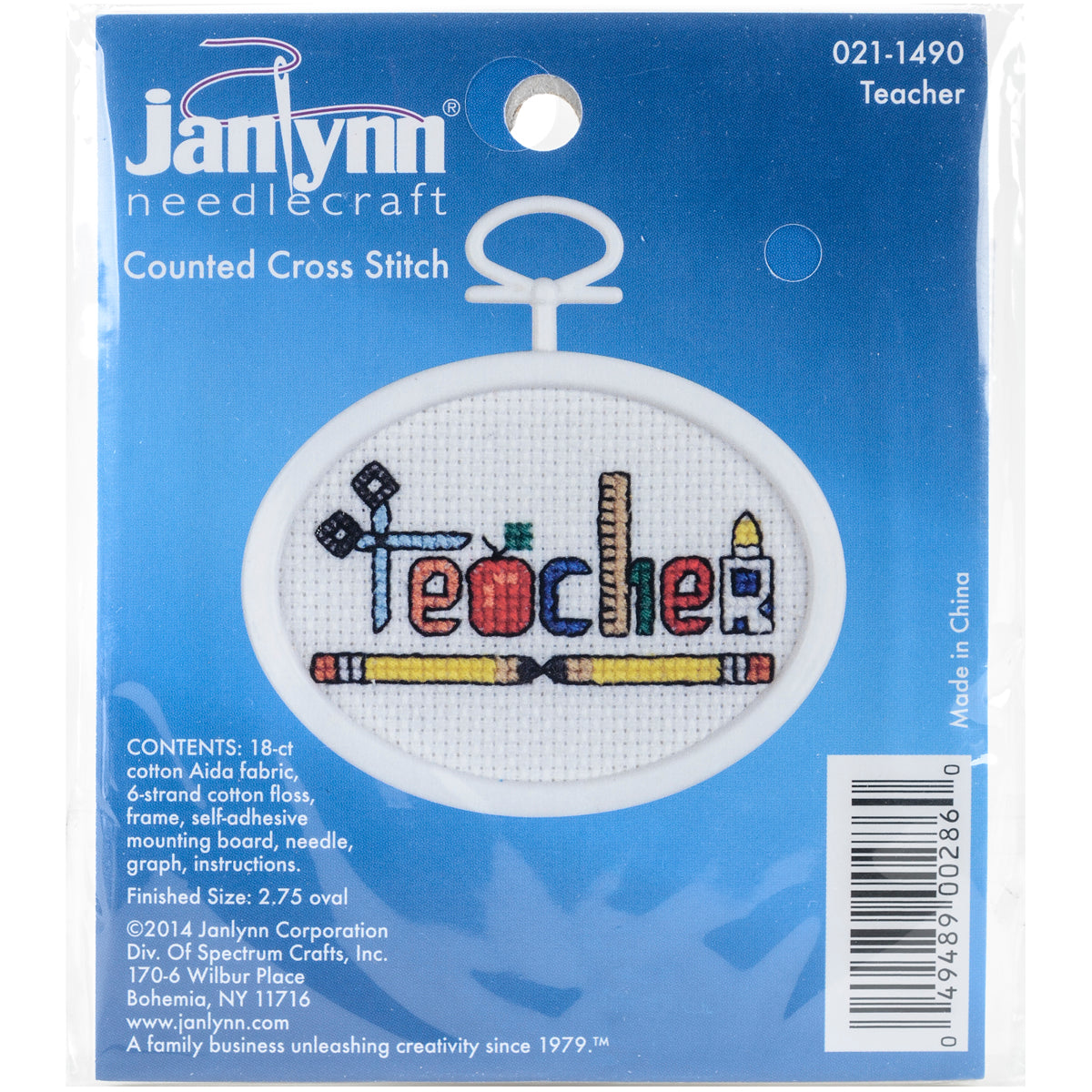 Teacher Mini Counted Cross Stitch Kit 2.75" Oval 18 Count