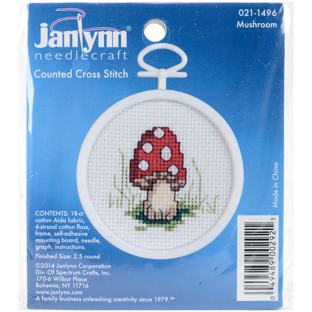 Mushroom Mini Counted Cross Stitch Kit 2.5" Round 18 Count
