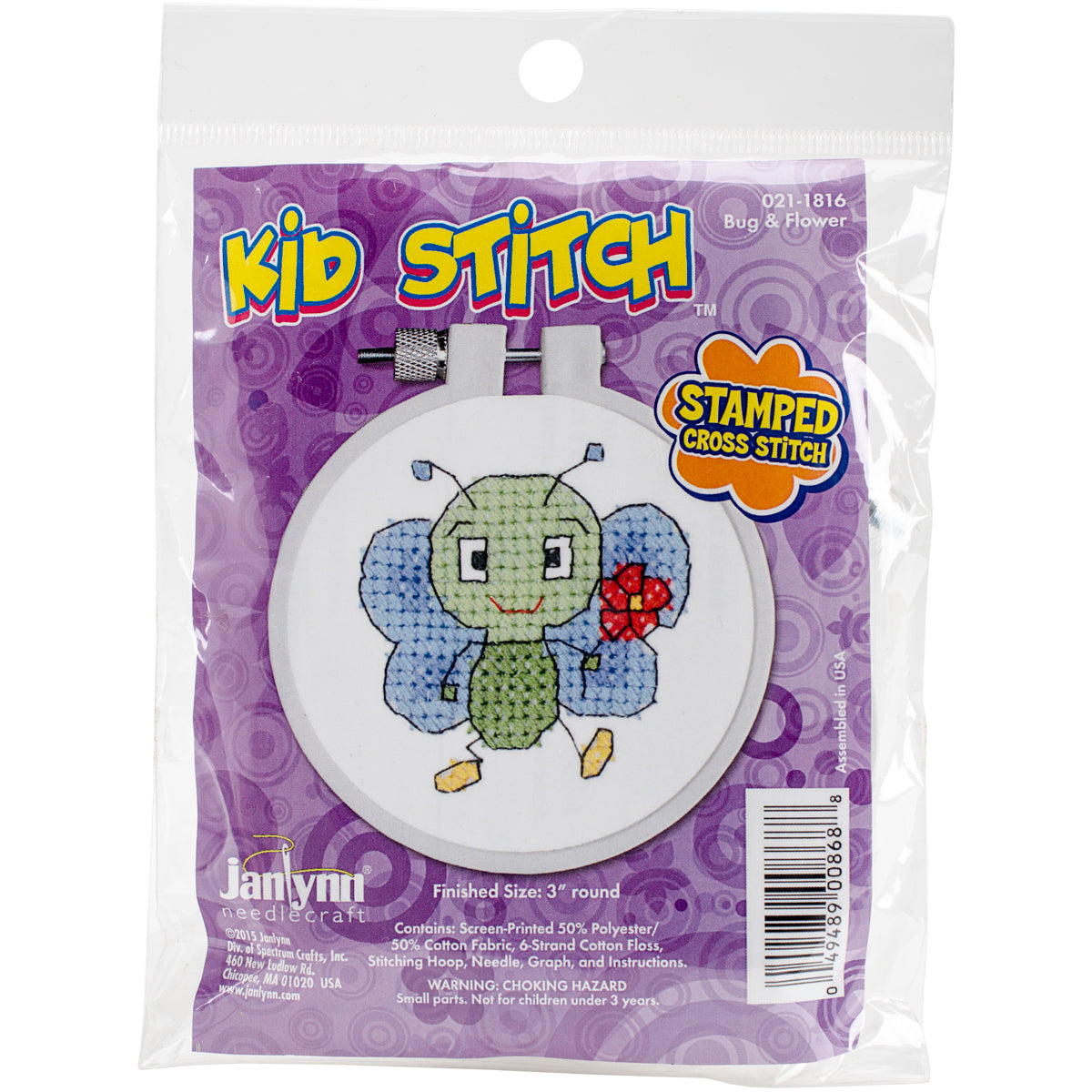 Kid Stitch Bug & Flower Stamped Cross Stitch Kit 3" Round