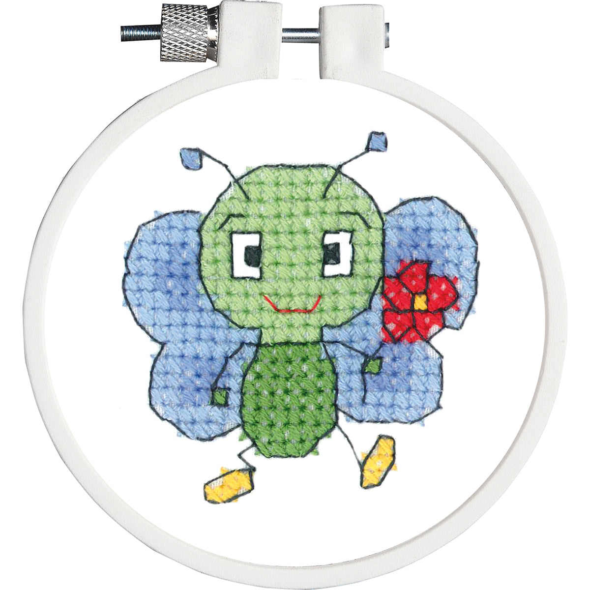 Kid Stitch Bug & Flower Stamped Cross Stitch Kit 3" Round