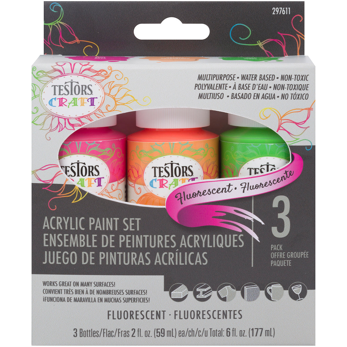 Testors Acrylic Paint Set 3/Pkg Flourescent