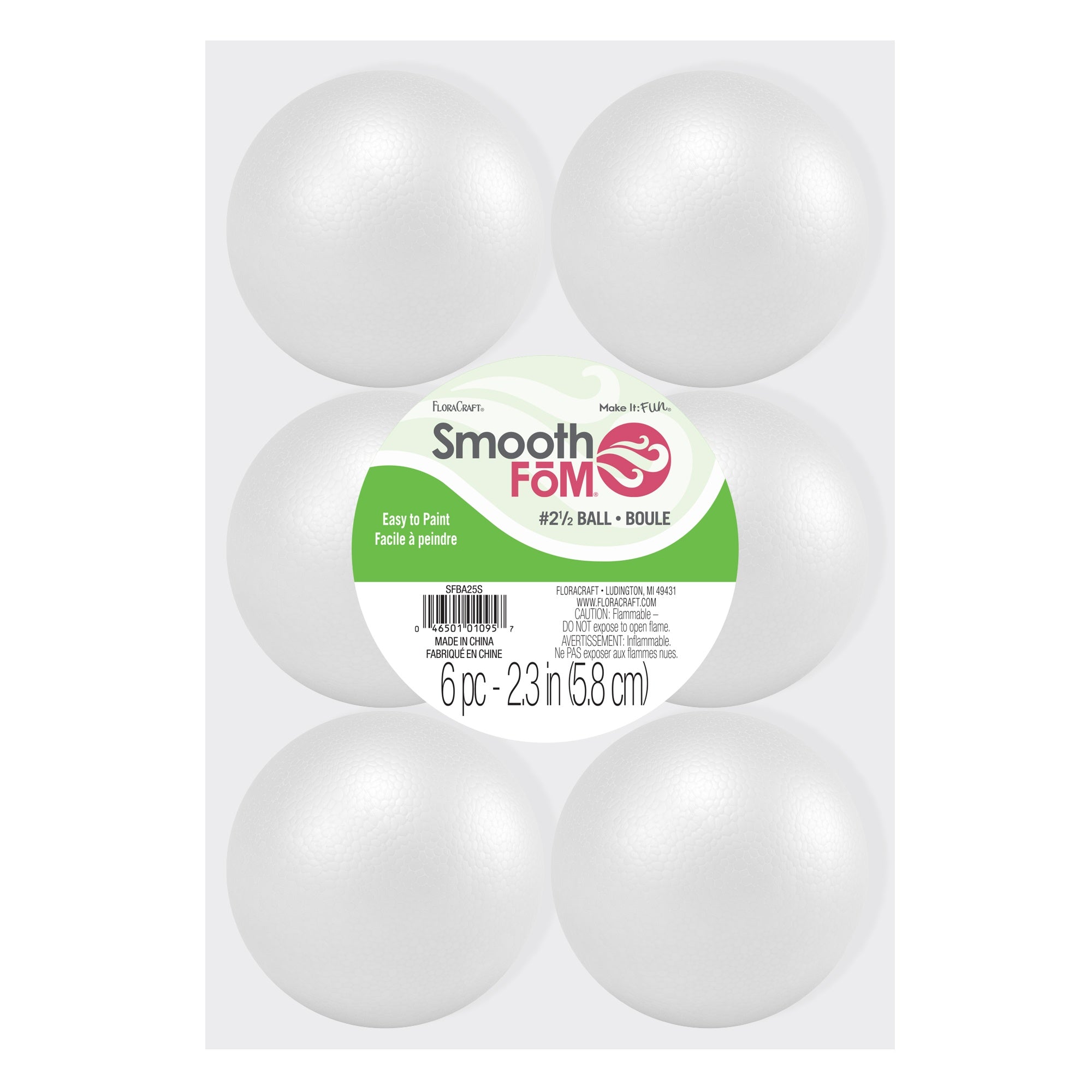 FloraCraft SmoothFoM Ball 6/Pkg-2.3"