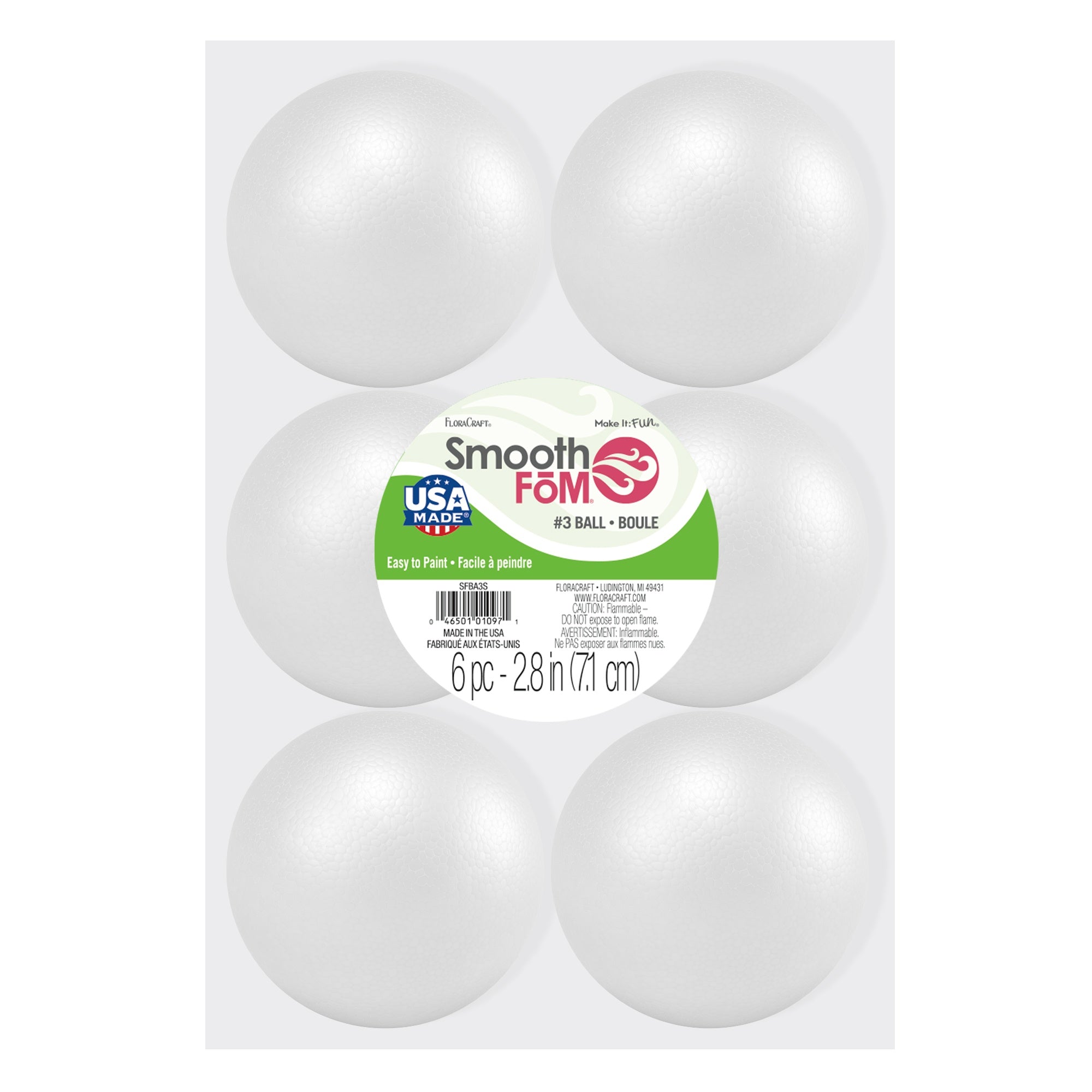 Smooth Styrofoam Balls 3" 6/Pkg 