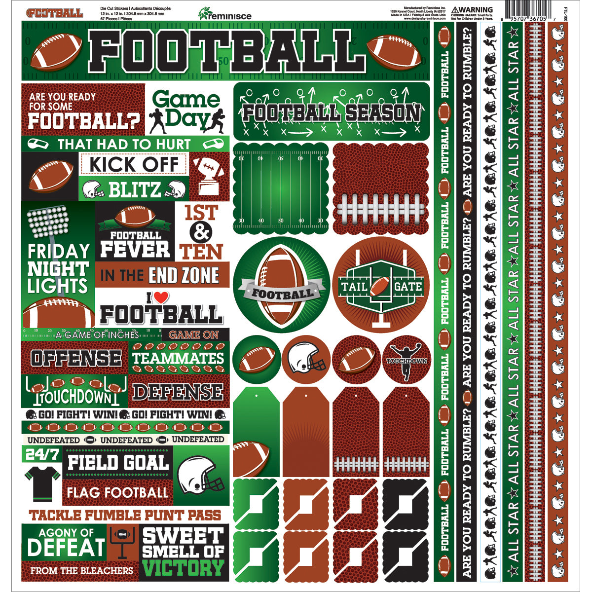 Football Cardstock Sticker 12"X12" 