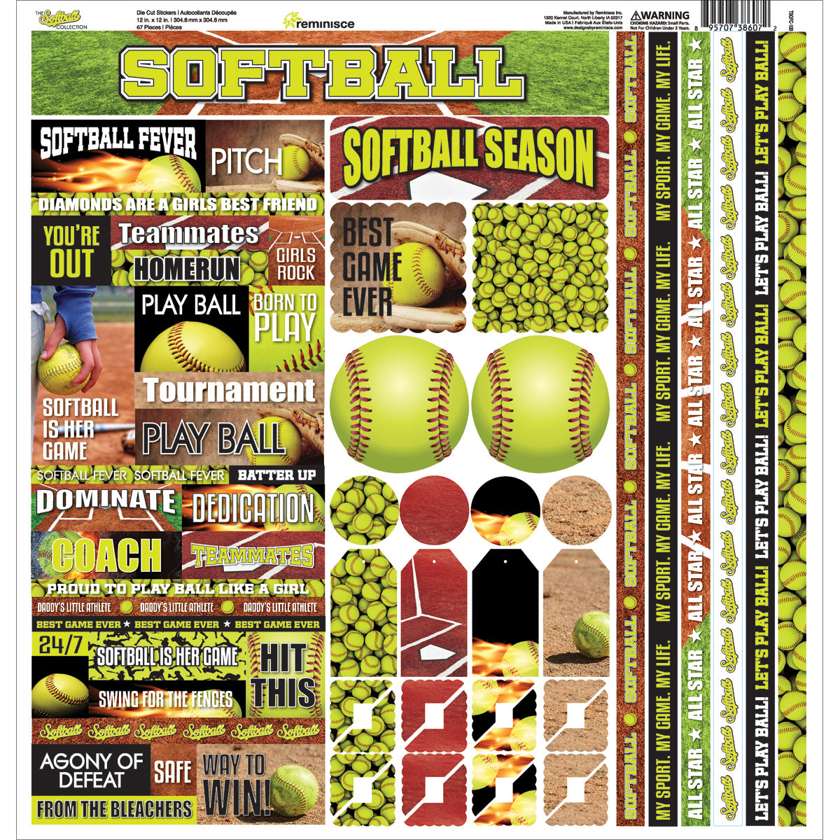 Softball Cardstock Sticker 12"X12"  