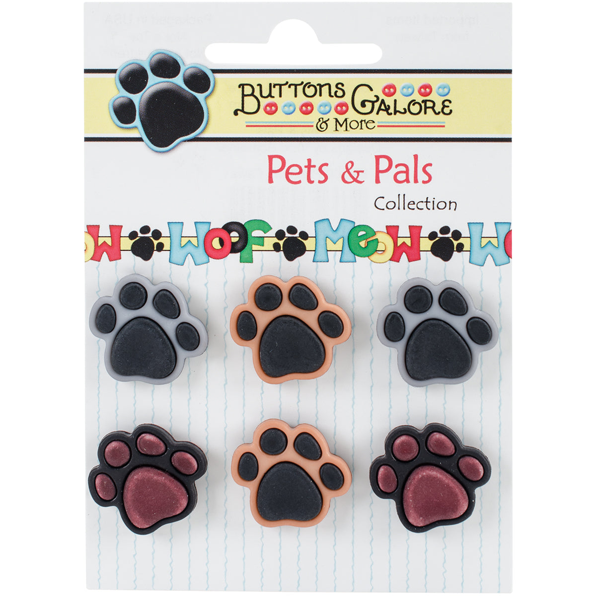 Buttons Galore Pets & Pals 6/Pkg Precious Paws