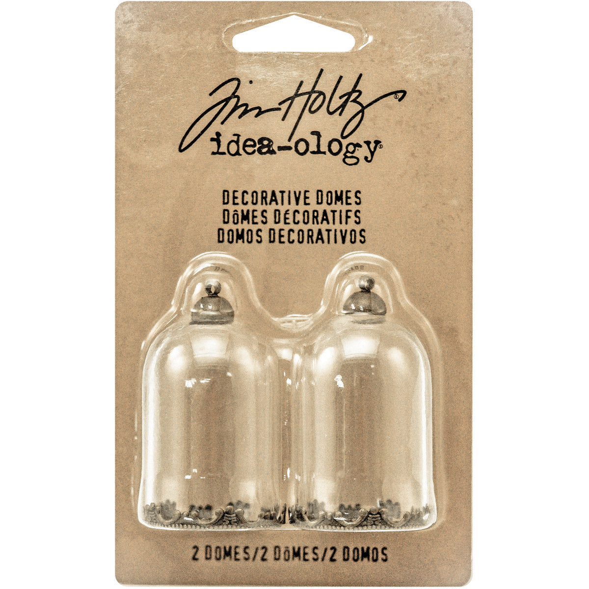 Idea-Ology Decorative Glass Domes 2/Pkg Clear W/Antique Brass 1"X1.75"