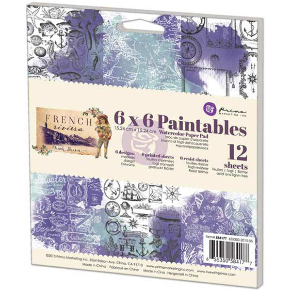 Prima Marketing Paintables Watercolor Paper Pad 6"X6" 12/Pkg French Riviera