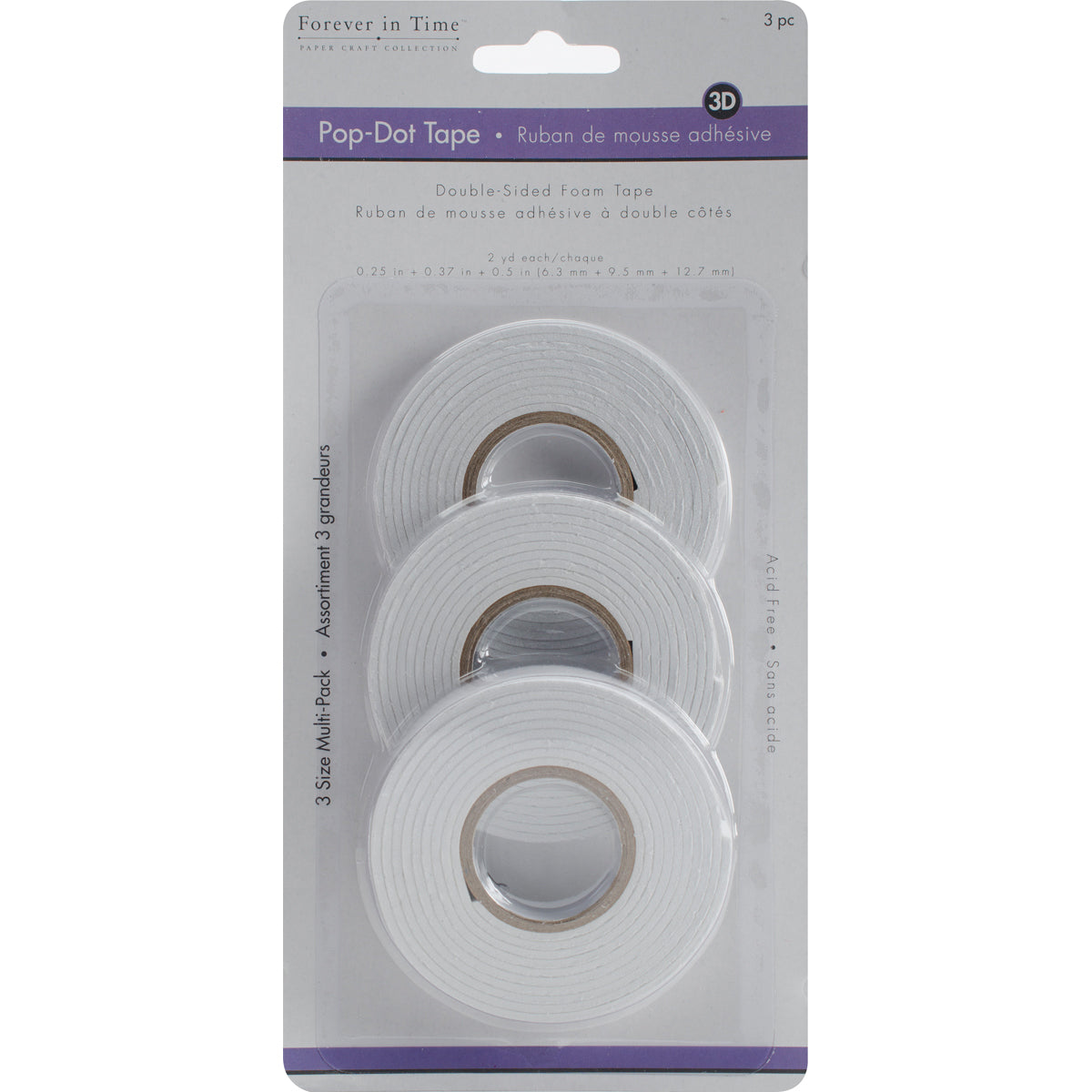 MultiCraft 3D Pop Dot Dual-Adhesive Foam Mount Tape .25",.375" & .5" 2yd Each