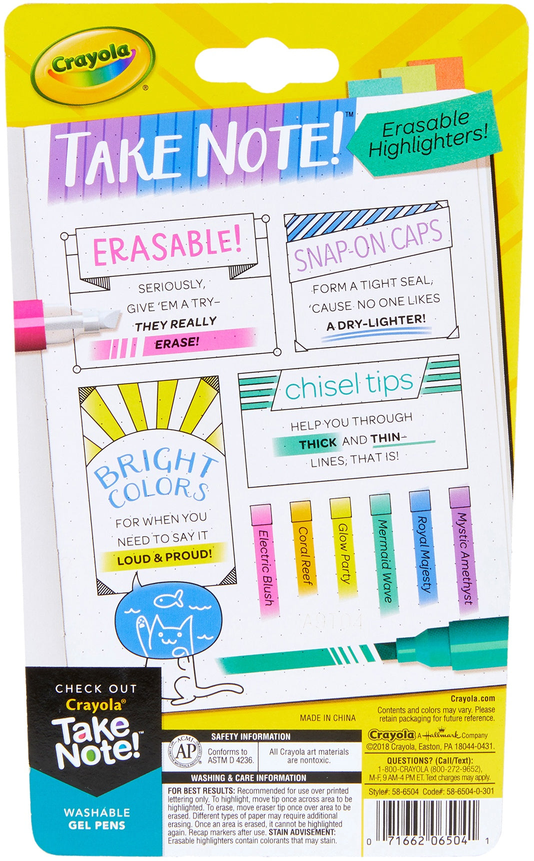 Crayola Take Note! Erasable Highlighters 6/Pkg  