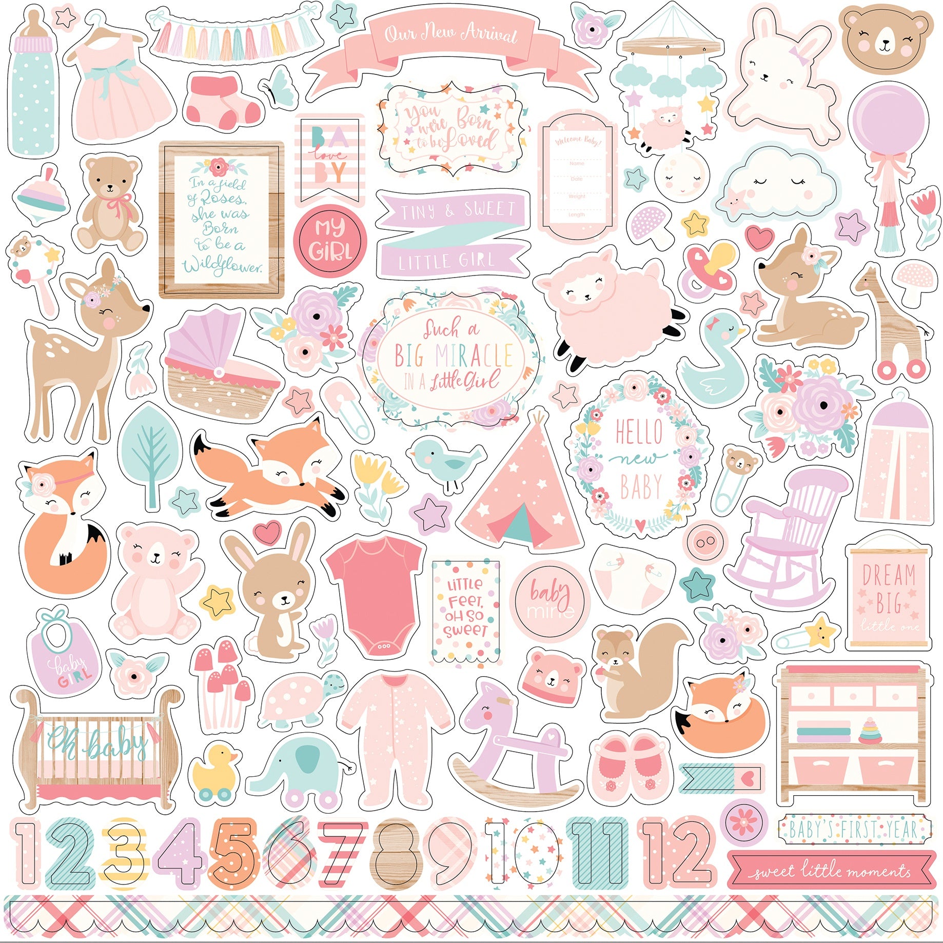 Hello Baby Girl Cardstock Stickers 12"X12" Elements