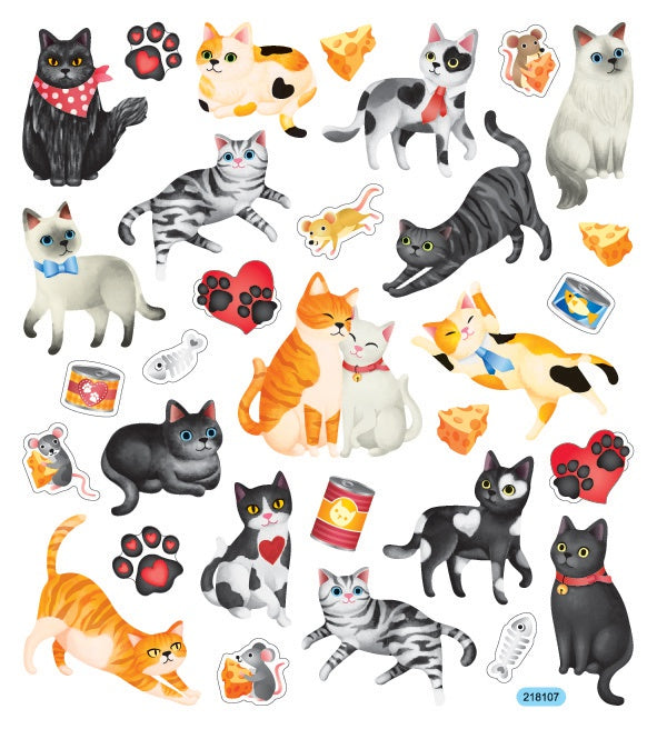 Multicolored Stickers-Cats & Hearts